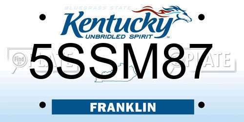 5SSM87 Kentucky License Plate
