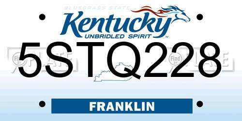 5STQ228 Kentucky License Plate