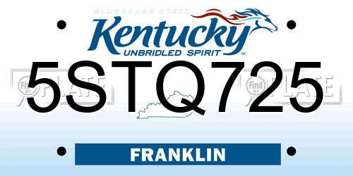 5STQ725 Kentucky License Plate