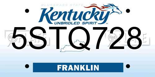 5STQ728 Kentucky License Plate