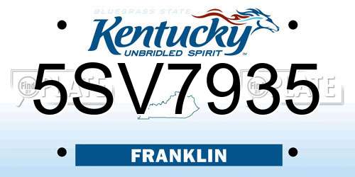 5SV7935 Kentucky License Plate