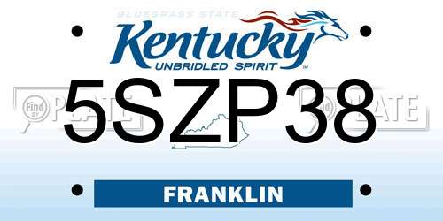 5SZP38 Kentucky License Plate