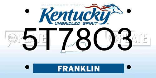 5T78O3 Kentucky License Plate