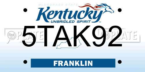 5TAK92 Kentucky License Plate