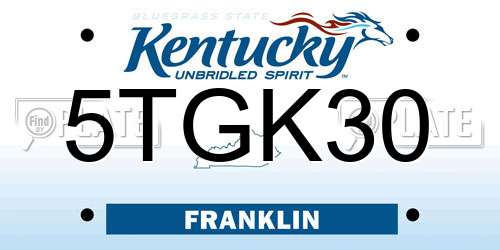 5TGK30 Kentucky License Plate