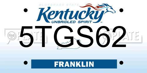 5TGS62 Kentucky License Plate