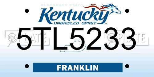 5TL5233 Kentucky License Plate