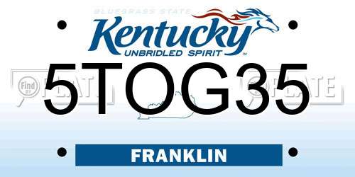 5TOG35 Kentucky License Plate