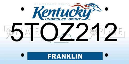 5TOZ212 Kentucky License Plate