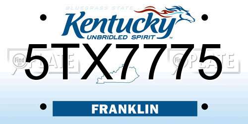 5TX7775 Kentucky License Plate