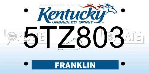 5TZ803 Kentucky License Plate
