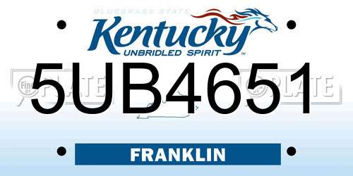 5UB4651 Kentucky License Plate