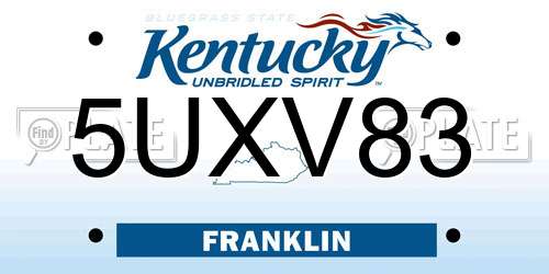 5UXV83 Kentucky License Plate