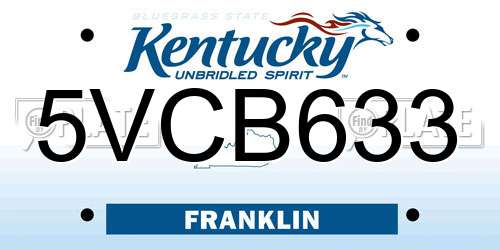 5VCB633 Kentucky License Plate