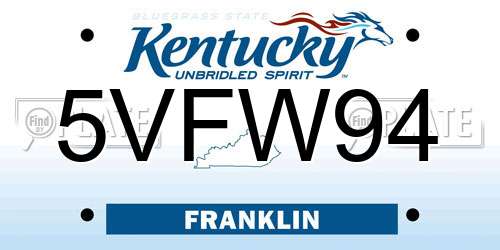 5VFW94 Kentucky License Plate