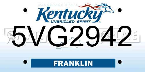 5VG2942 Kentucky License Plate