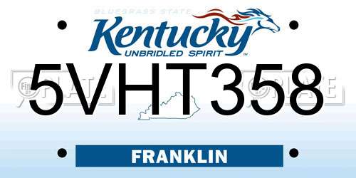 5VHT358 Kentucky License Plate