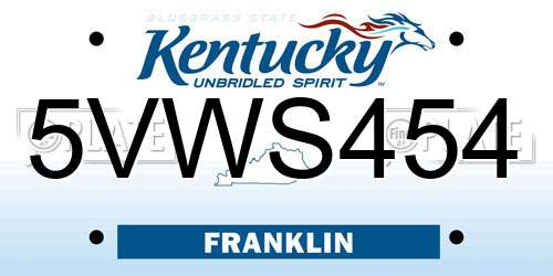 5VWS454 Kentucky License Plate