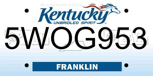 5WOG953 Kentucky License Plate