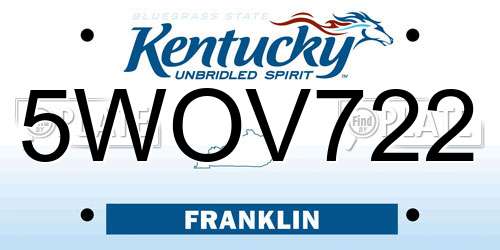 5WOV722 Kentucky License Plate