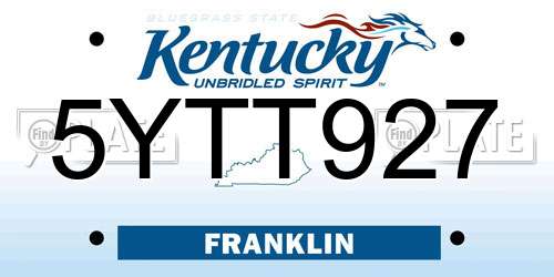 5YTT927 Kentucky License Plate