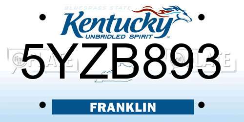 5YZB893 Kentucky License Plate