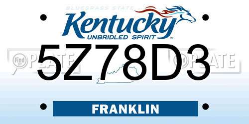 5Z78D3 Kentucky License Plate