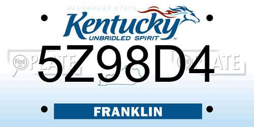 5Z98D4 Kentucky License Plate