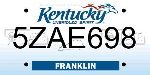 5ZAE698 Kentucky License Plate
