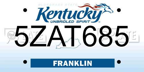 5ZAT685 Kentucky License Plate