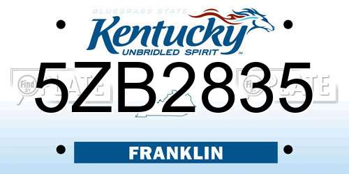5ZB2835 Kentucky License Plate