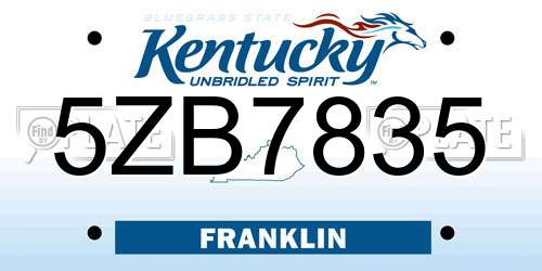 5ZB7835 Kentucky License Plate