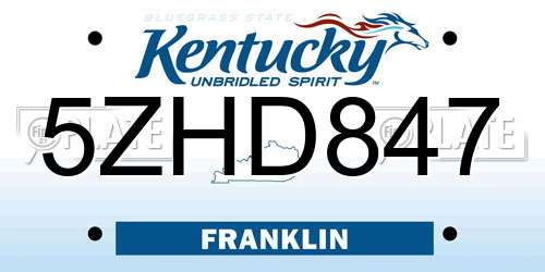 5ZHD847 Kentucky License Plate