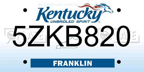 5ZKB820 Kentucky License Plate