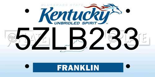 5ZLB233 Kentucky License Plate