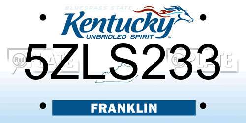 5ZLS233 Kentucky License Plate