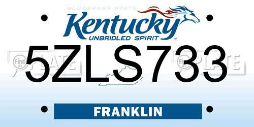5ZLS733 Kentucky License Plate
