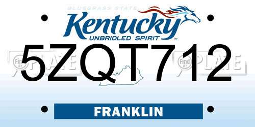 5ZQT712 Kentucky License Plate