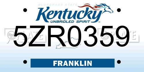 5ZR0359 Kentucky License Plate