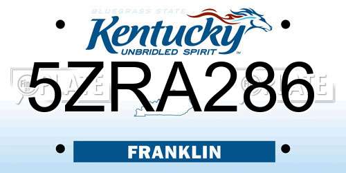 5ZRA286 Kentucky License Plate