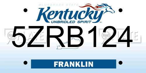 5ZRB124 Kentucky License Plate