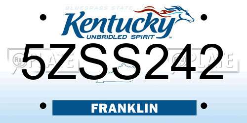 5ZSS242 Kentucky License Plate