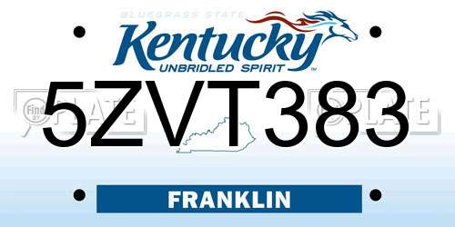 5ZVT383 Kentucky License Plate