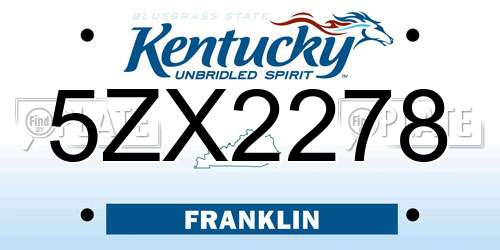 5ZX2278 Kentucky License Plate
