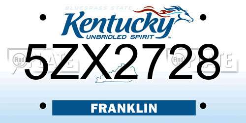 5ZX2728 Kentucky License Plate