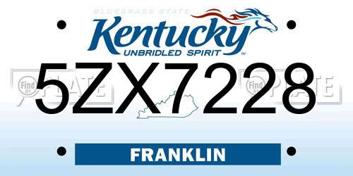 5ZX7228 Kentucky License Plate