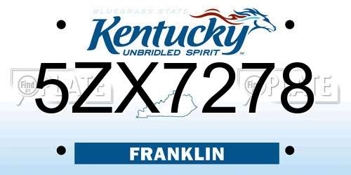 5ZX7278 Kentucky License Plate