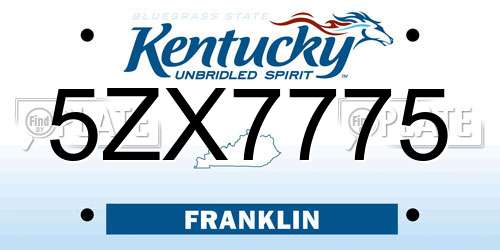 5ZX7775 Kentucky License Plate