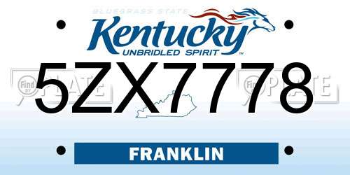 5ZX7778 Kentucky License Plate