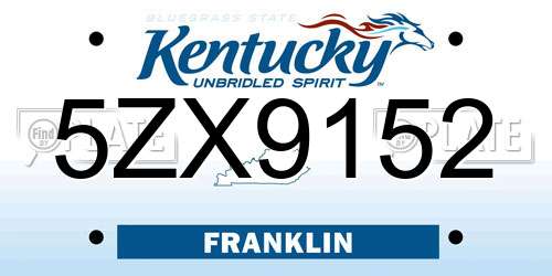 5ZX9152 Kentucky License Plate